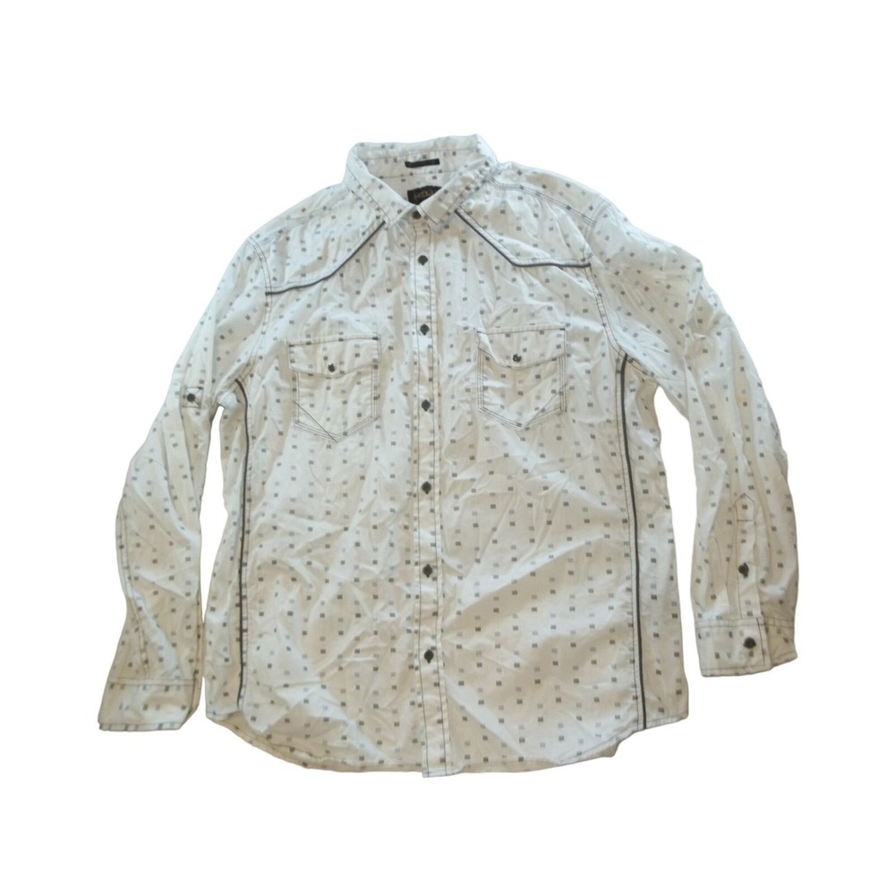 Helix Button Up Shirt Men XXL White Black Geometric Long Sleeve‎ Athletic Fit